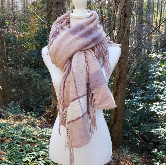 Free People Accessories - FREE PEOPLE New Oversized Blanket Scarf in Valley Plaid Pink Cream Lilac 83 x 40